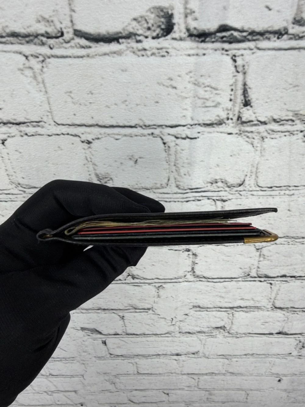 COACH Smooth Leather Money Clip Bi-Fold Wallet — Black w/ Brass — VGC